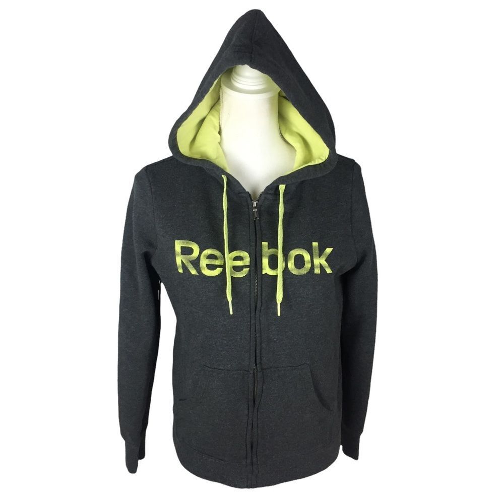 Reebok Zip Up Hoodie Jacket Gray Yellow Size Small Cotton Blend Unisex